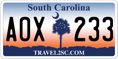 SC license plate AOX233