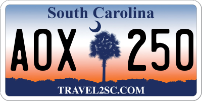 SC license plate AOX250