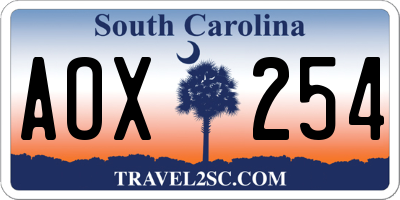 SC license plate AOX254