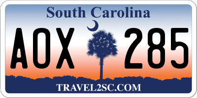 SC license plate AOX285