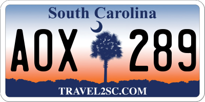 SC license plate AOX289