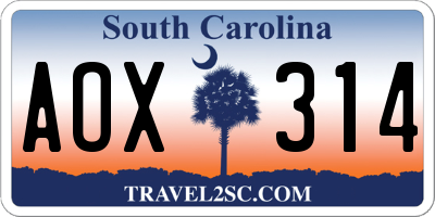 SC license plate AOX314
