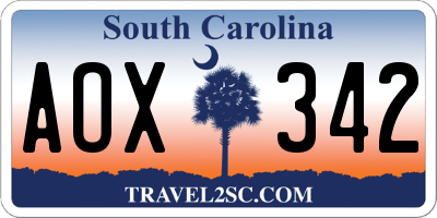 SC license plate AOX342