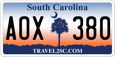 SC license plate AOX380