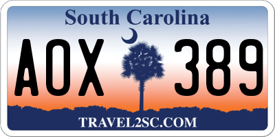 SC license plate AOX389