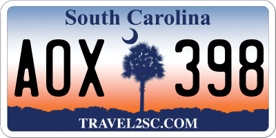 SC license plate AOX398