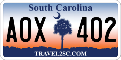 SC license plate AOX402
