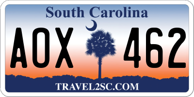 SC license plate AOX462