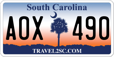 SC license plate AOX490