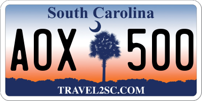SC license plate AOX500