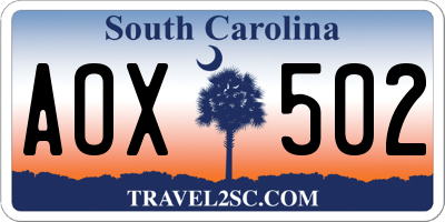 SC license plate AOX502