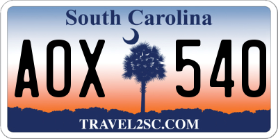 SC license plate AOX540