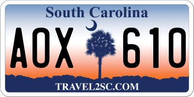 SC license plate AOX610