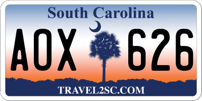 SC license plate AOX626