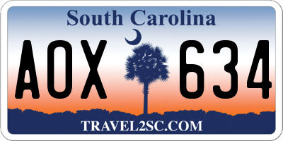 SC license plate AOX634