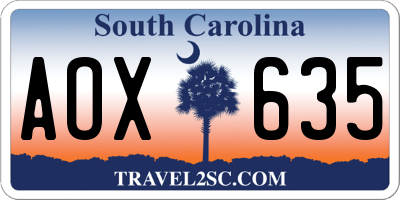 SC license plate AOX635