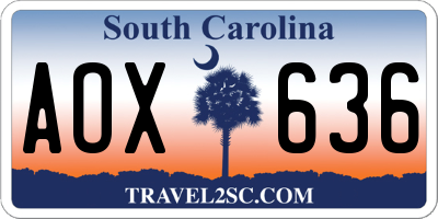 SC license plate AOX636