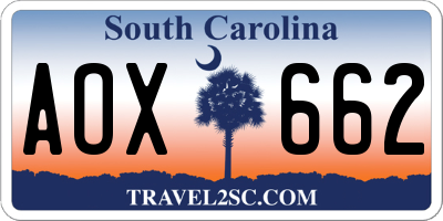 SC license plate AOX662