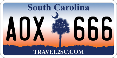 SC license plate AOX666