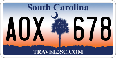 SC license plate AOX678