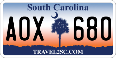 SC license plate AOX680