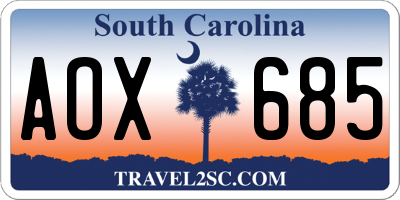 SC license plate AOX685