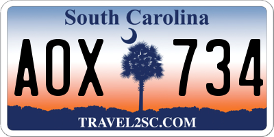 SC license plate AOX734