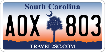 SC license plate AOX803