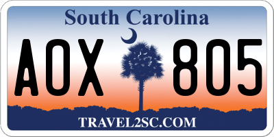 SC license plate AOX805
