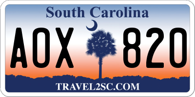 SC license plate AOX820