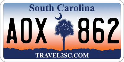 SC license plate AOX862