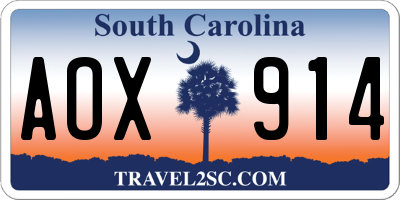 SC license plate AOX914