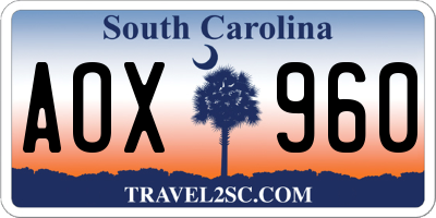 SC license plate AOX960