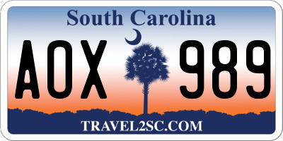 SC license plate AOX989