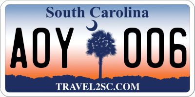 SC license plate AOY006