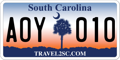 SC license plate AOY010