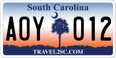 SC license plate AOY012