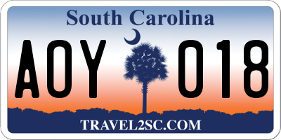 SC license plate AOY018