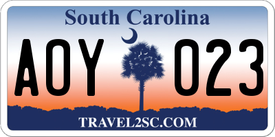 SC license plate AOY023