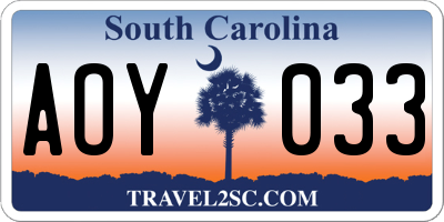 SC license plate AOY033