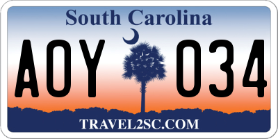 SC license plate AOY034
