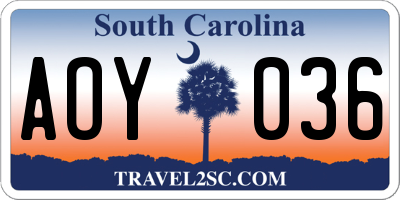 SC license plate AOY036