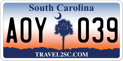 SC license plate AOY039