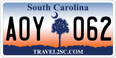 SC license plate AOY062