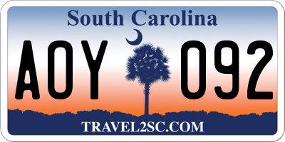 SC license plate AOY092