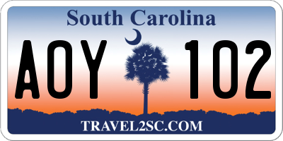 SC license plate AOY102