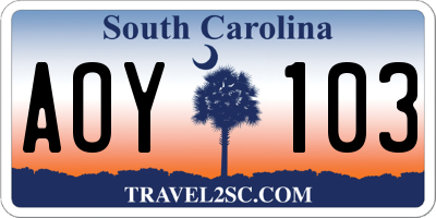 SC license plate AOY103