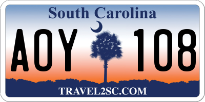 SC license plate AOY108