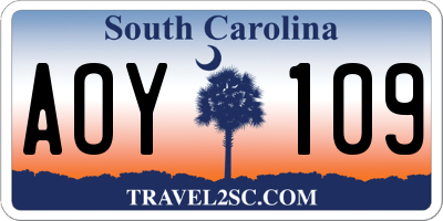 SC license plate AOY109