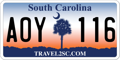 SC license plate AOY116